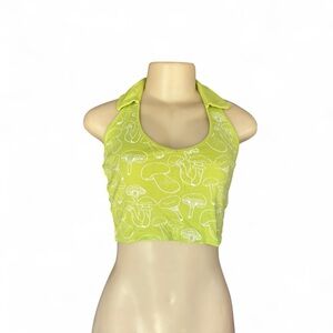 Lime Green Mushroom Print Halter Crop Top